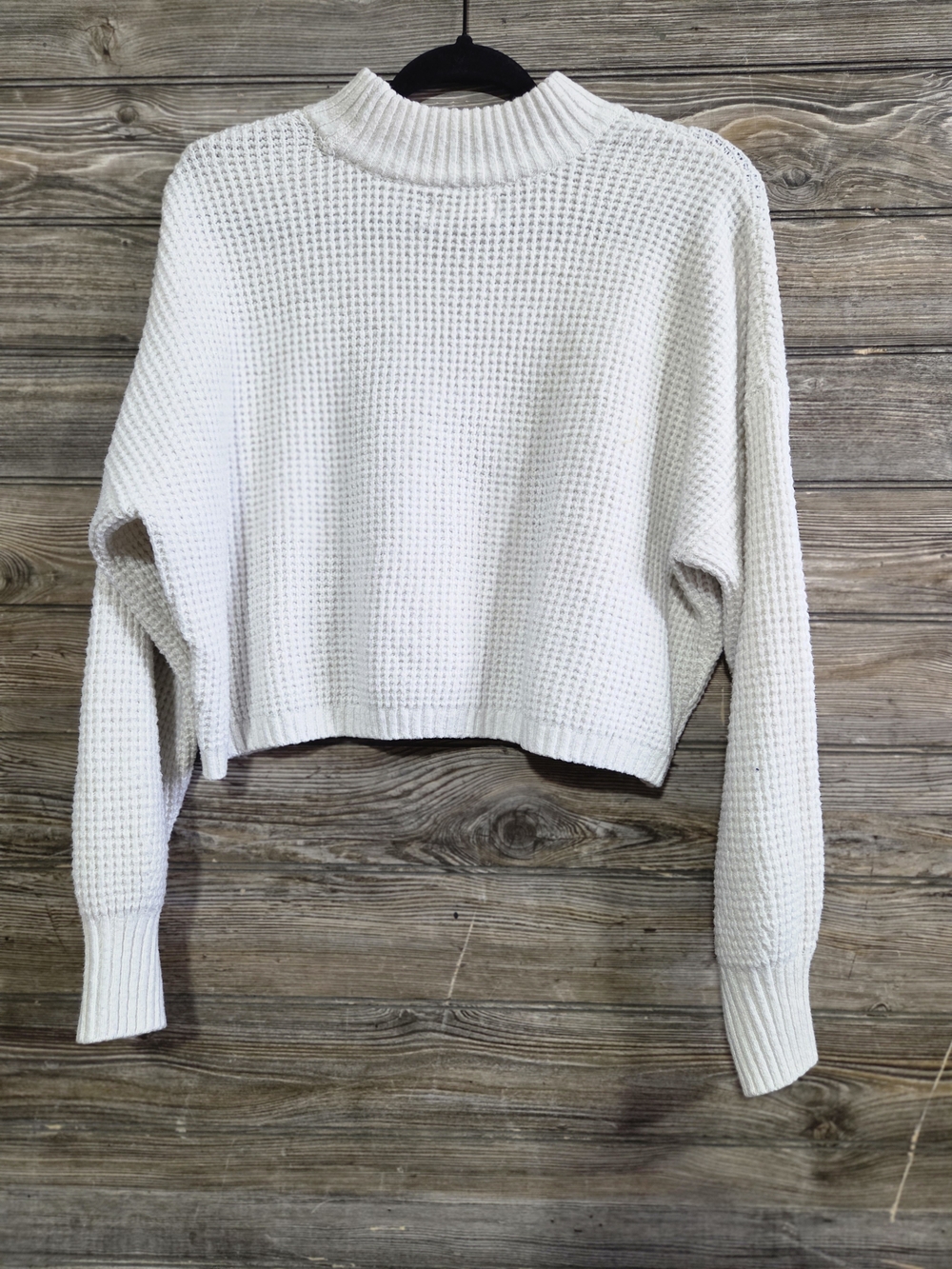 Hollister Women's White Waffle Knit Cropped Mock Neck Sweater Medium - Picture 3 of 7
